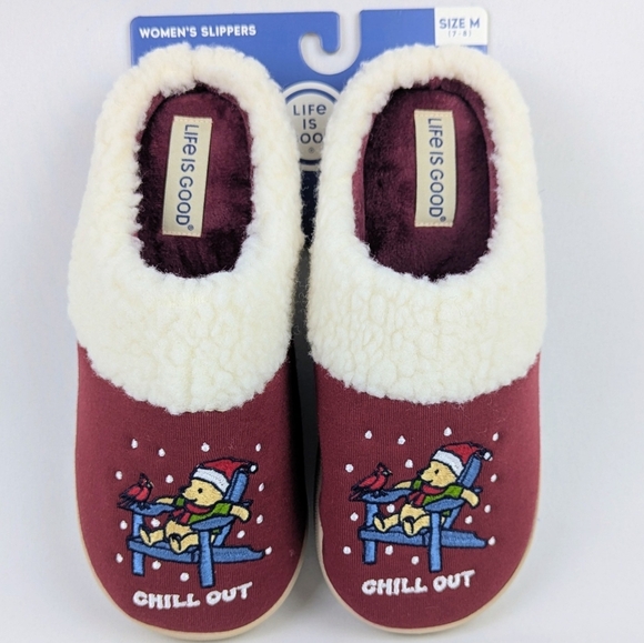 Life Is Good Slippers Winter Snow Bear Cardinal Embroidered Red M (7-8) NWT - Picture 9 of 13